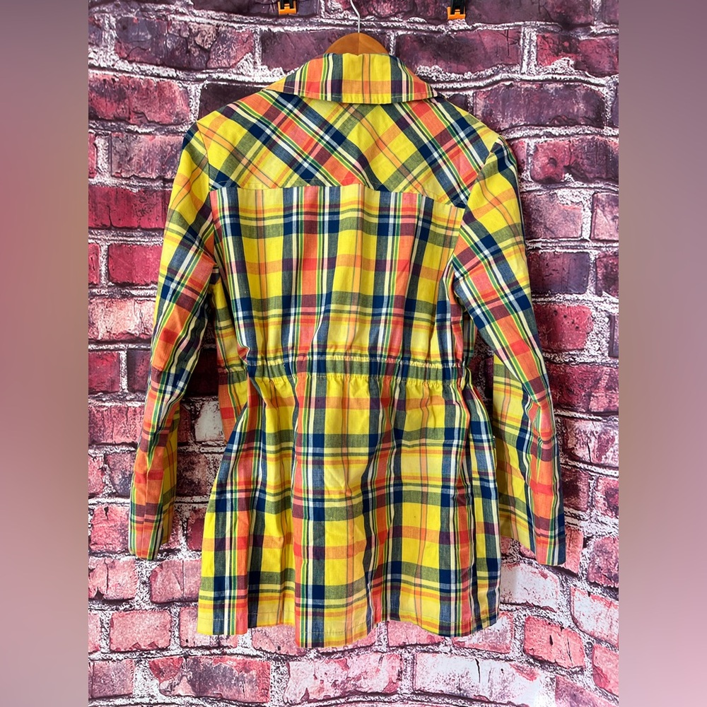 Vintage 60’s Debbie Leigh yellow cotton plaid preppy belted rain coat jacket - Picture 7 of 10